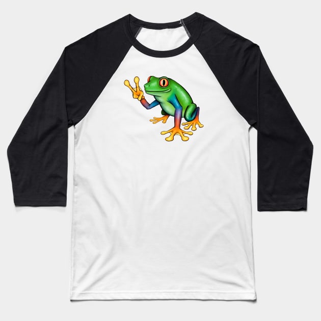 Peace Frog Baseball T-Shirt by Daniel Ranger